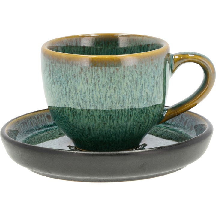 Ceasca cu farfurie - Green-Black, Ceramica, Verde