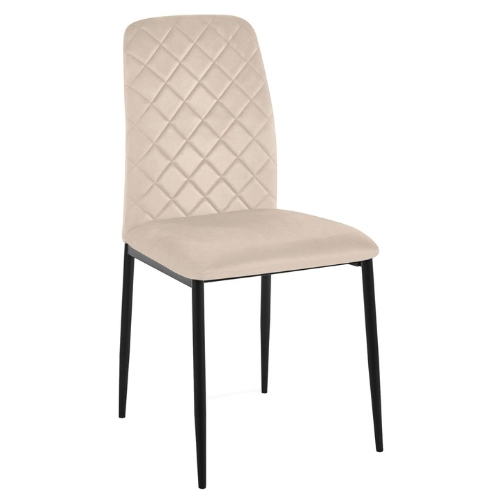 Scaun Maverik, bej velvet, cu spatar capitonat, picioare metalice, dimensiuni 90x46x50cm