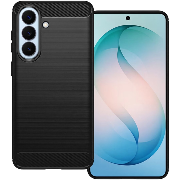 Husa de protectie pentru Samsung Galaxy S26 Plus, Carbon Shield, Suprafata aderenta, Spate mat, Anti-amprenta, Finisaj tip fibra, Margini usor ridicate, Flexibila, Confortabila, Design premium, Antisoc, Slim fit, Negru
