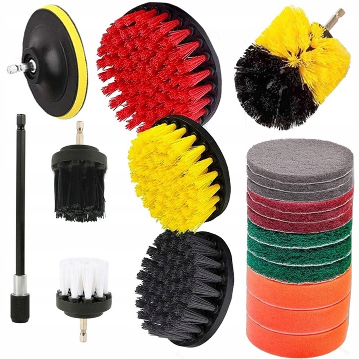 Set perii de curatare auto 22 piese, Kraft&Dele, diverse dimensiuni, accesorii pentru slefuit, multicolor
