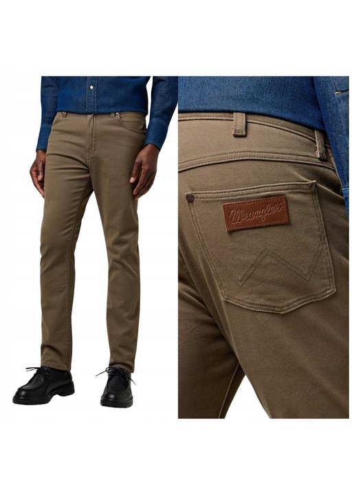 Férfi Blugi, Wrangler, Larston, Slim Fit, 5 Zseb, Közepes Derék, Cipzár, Pamut, Barna, Szürkésbarna