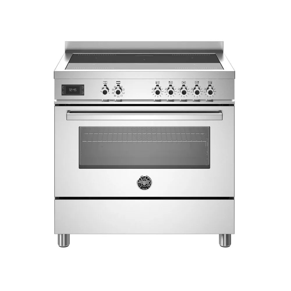 Aragaz electric cu plita pe inductie clasa A Bertazzoni, colectie Professional, 90 cm, 10 programe cuptor, 5 zone gatire plita, temperatura reglabila, iluminare interioara duala, 2 zone Flex/Bridge, functie Booster, indicator caldura reziduala, inox
