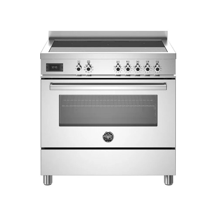 Aragaz electric cu plita pe inductie clasa A Bertazzoni, colectie Professional, 90 cm, 10 programe cuptor, 5 zone gatire plita, temperatura reglabila, iluminare interioara duala, 2 zone Flex/Bridge, functie Booster, indicator caldura reziduala, inox