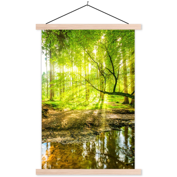 Poster textil cu sine magnetice din lemn, Abstract, Decorative, Living, Bucatarie, Modern Art, Decorarea peretilor Verde 40x60 cm