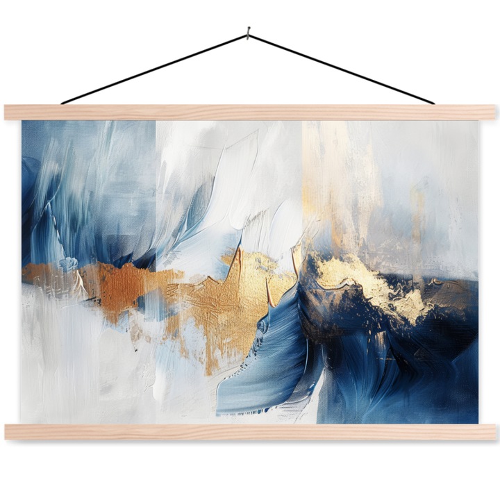 Текстилен постер с дървени магнитни релси, Абстрактен, Декоративен, Всекидневна, Кухня, Модерно изкуство, Декорация за стена, Светлосин 60x40 см