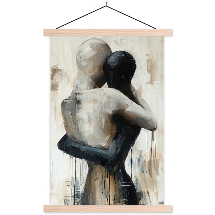 Poster textil cu sine magnetice din lemn, Abstract, Decorative, Living, Bucatarie, Modern Art, Decorarea peretilor Negru 40x60 cm