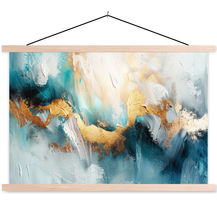 Текстилен постер с дървени магнитни релси, Абстрактен, Декоративен, Всекидневна, Кухня, Модерно изкуство, Декорация за стена Индигово синьо 60x40 см