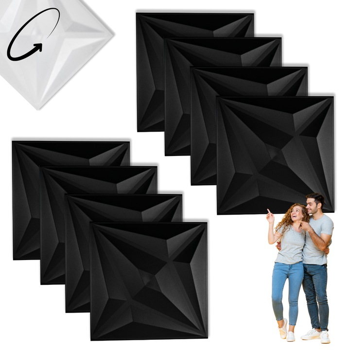 8 db mennyezeti panel készlet, Dekorwall, 50x50 cm, fekete