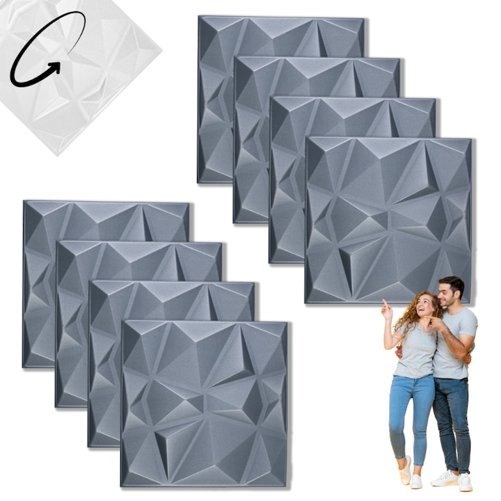 8 db mennyezeti panel készlet, Dekorwall, 50x50 cm, szürke