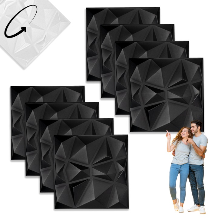 8 db mennyezeti panel készlet, Dekorwall, 50x50 cm, fekete