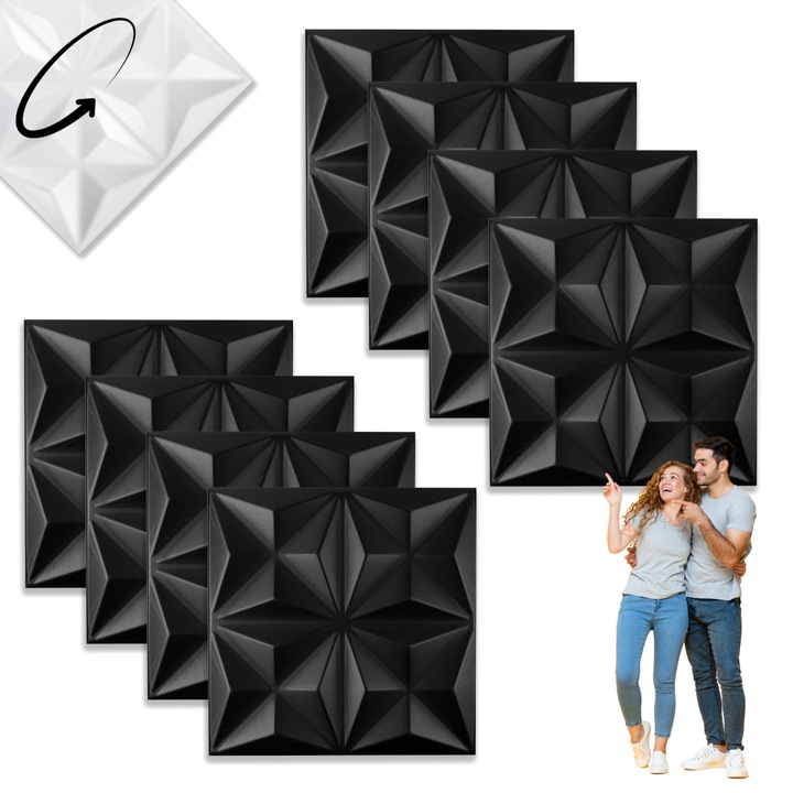 Kasetone díszítő Dekorwall Origami 50x50 cm, 8 darabos szett, fekete, extrudált polisztirol