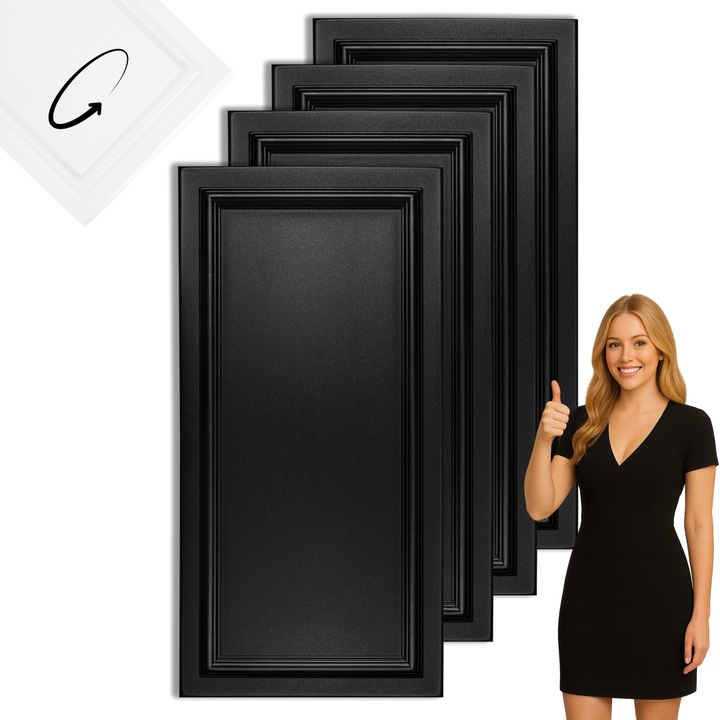 Panel Decorativ Dekorwall Sztukateria 3D 100x50 cm, Negru Mat, Set 4 bucati