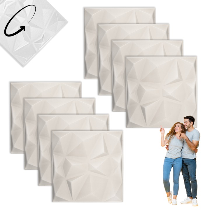 Kaseton Sufitowy 3D, Dekorwall, 50x50 cm, Kaszmir Bezowy, Set 8 bucati