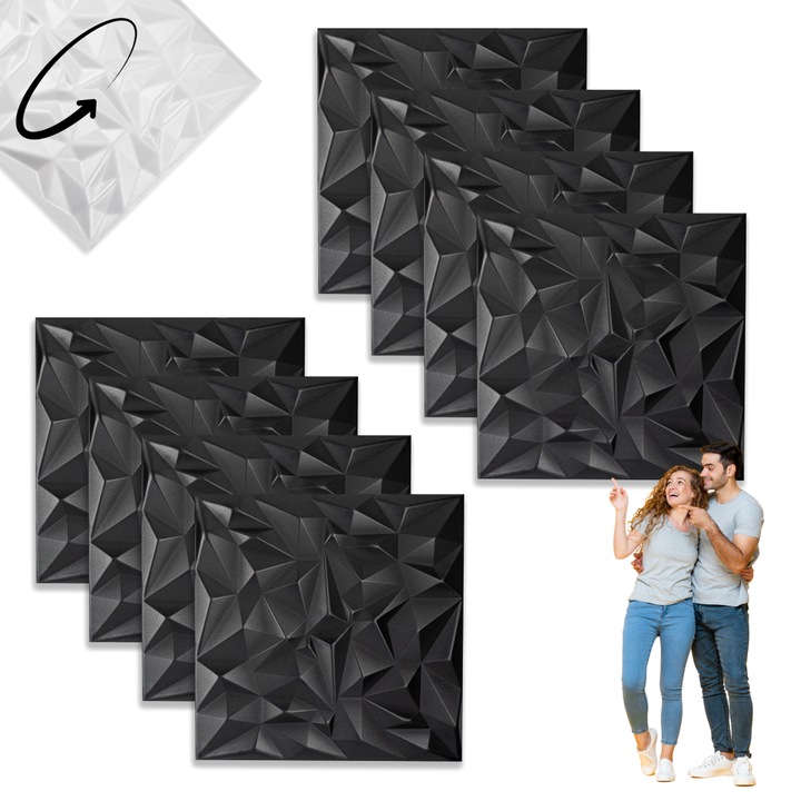 Комплект от 8 панела за таван, Dekorwall, 50x50 см, матово черно