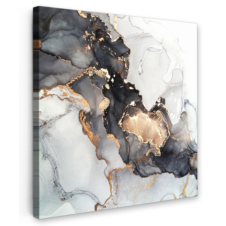 Канава картина, Абстрактна, Декоративна, Всекидневна, Кухня, Модерно изкуство, Декорация на стени Златиста 50x50 см