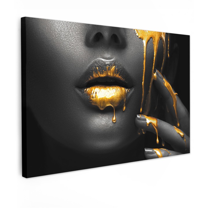 Канава картина, Абстрактна, Декоративна, Дневна, Кухня, Модерно изкуство, Декорация за стена Златен 30x20 см