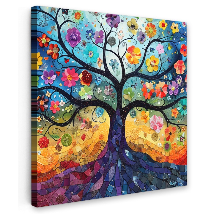 Канава картина, абстрактна, декоративна, за всекидневна, кухня, модерно изкуство, декорация за стена, тъмносин, 90x90 см