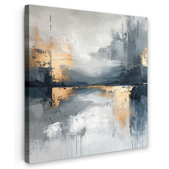 Канава картина, Абстрактна, Декоративна, Всекидневна, Кухня, Модерно изкуство, Декорация на стени Тъмно сиво 90x90 см