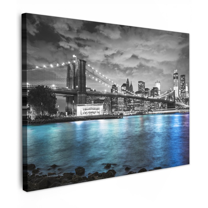 Канава картина, абстрактна, декоративна, за всекидневна, кухня, модерно изкуство, декорация на стена синьо-сиво 80x60 см