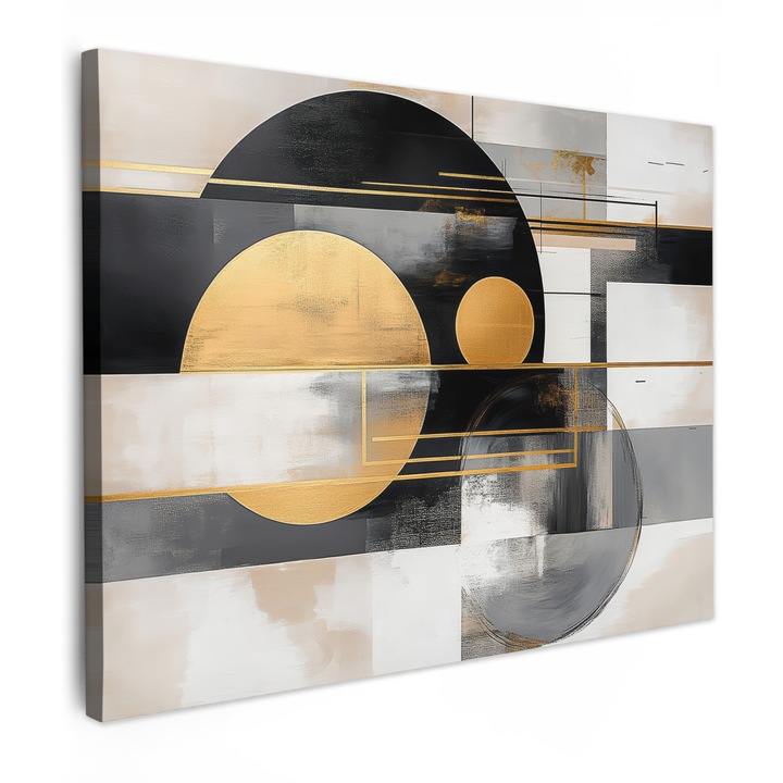 Канава, Абстракт, Декоративно, Хол, Кухня, Модерно изкуство, Декорация на стени Златно 80x60 см