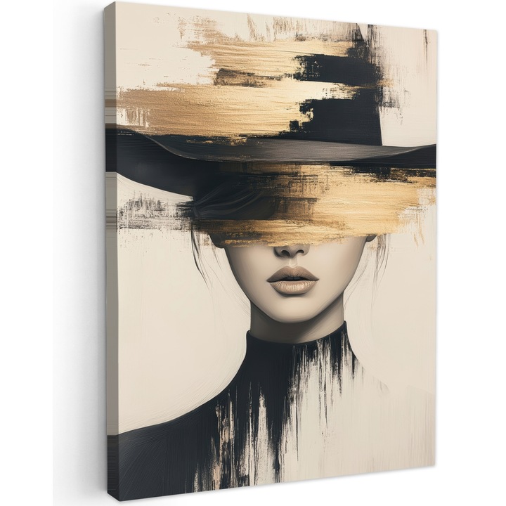 Канава, Абстракт, Декоративен, Хол, Кухня, Модерно изкуство, Декорация на стени Златист 60x80 см