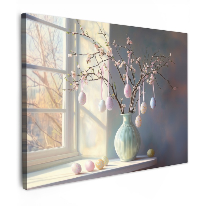 Канава, Абстракт, Декоративно, Хол, Кухня, Модерно изкуство, Декорация на стени Светлосин 80x60 см