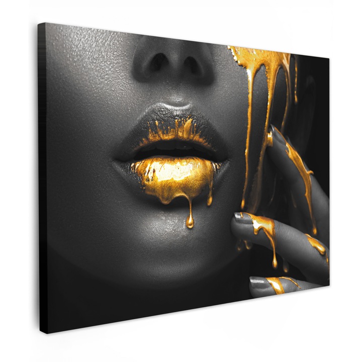 Канава, Абстрактен, Декоративен, Всекидневна, Кухня, Модерно изкуство, Декорация за стена Златен 80x60 см