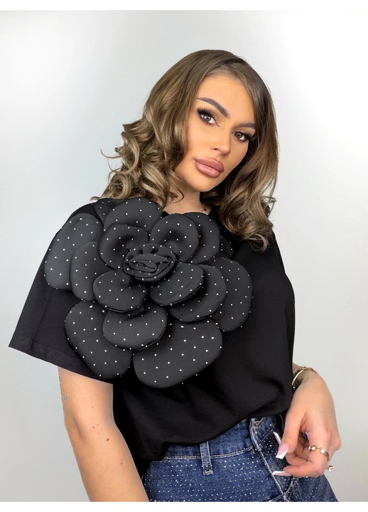 Tricou dama Flower, negru, one size
