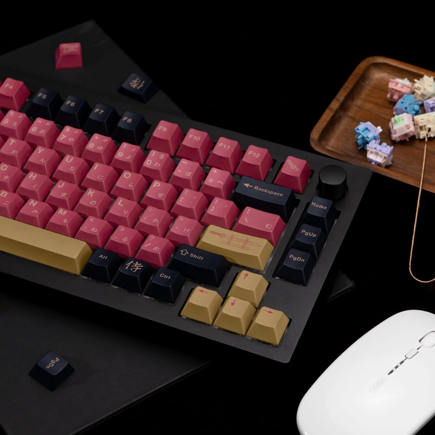 Backlit Samurai Keycaps Set Taste Keycaps Samurai Bushido 129 Elemente PBT, Negru-Rosu-Galben ...