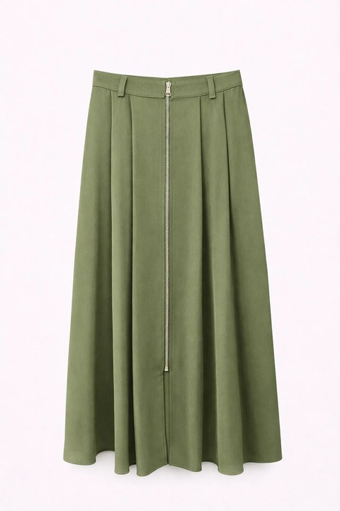 Fusta midi, Mixray, talie inalta, fermoar, verde, poliester