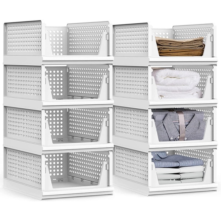 Set 8 organizatoare pliabile, alb, 43x32,5x18,5cm