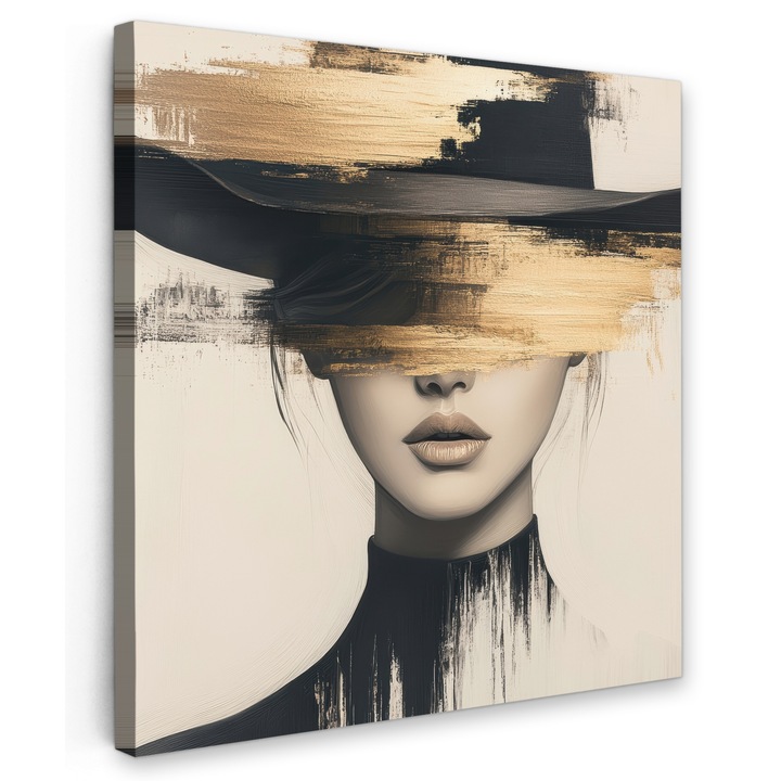 Tablou Canvas, Abstract, Decorative, Living, Bucatarie, Modern Art, Decorarea peretilor Auriu 90x90 cm