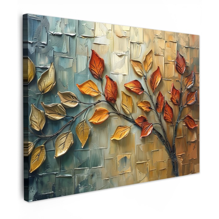 Канава, Абстракт, Декоративен, Хол, Кухня, Модерно изкуство, Декорация на стени Златист 80x60 см