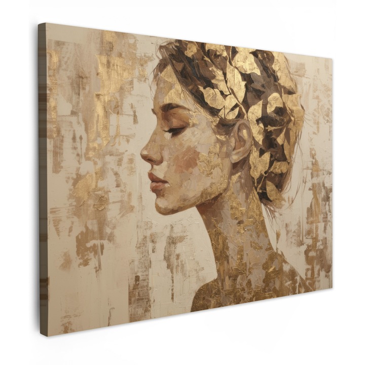 Канава, Абстрактен, Декоративен, Хол, Кухня, Модерно изкуство, Декорация на стени Златист 80x60 см