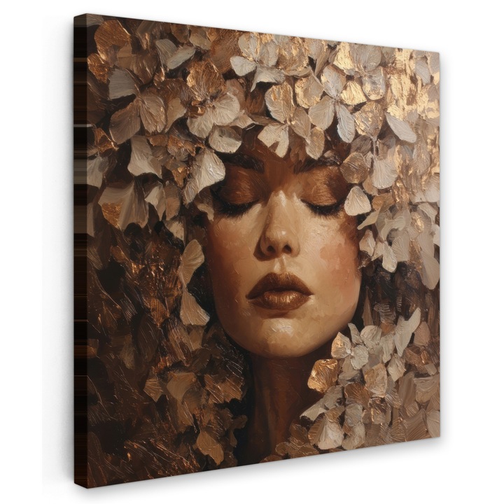 Tablou Canvas, Abstract, Decorative, Living, Bucatarie, Modern Art, Decorarea peretilor Auriu 90x90 cm