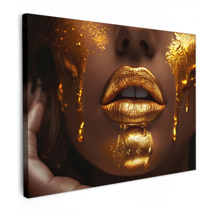 Канава, Абстрактно, Декоративно, Хол, Кухня, Модерно изкуство, Декорация на стени Златно 80x60 см