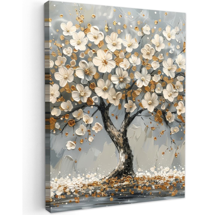 Канава картина, Абстрактна, Декоративна, Всекидневна, Кухня, Модерно изкуство, Декорация за стена Бяла 60x80 см