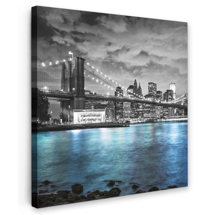 Канава, Абстрактен, Декоративен, Всекидневна, Кухня, Модерно изкуство, Декорация на стени Синьо-сиво 50x50 см