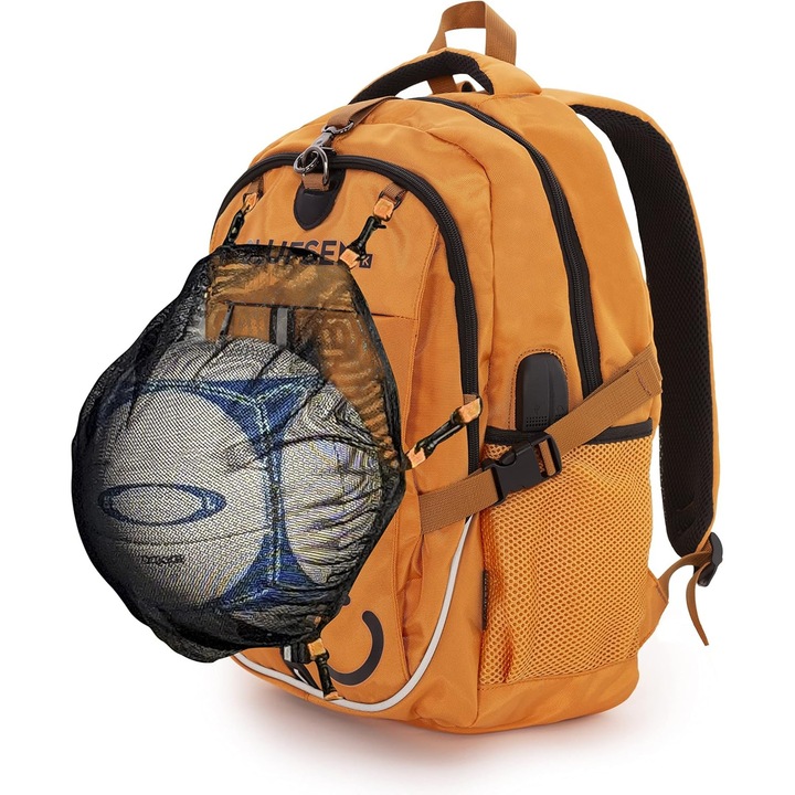 BONN Sport Hátizsák Narancssárga 20L, Ergonomikus, Levehető Hálós Labda- és Sisaktartóval, 15.6 Hüvelykes Laptop Rekesz, Méretek 31x13x44cm