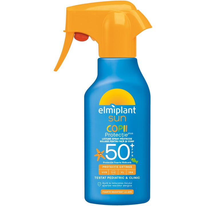 Lotiune spray cu pulverizator, protectie solara pentru copii, Elmiplant Sun SPF 50+, 200ml