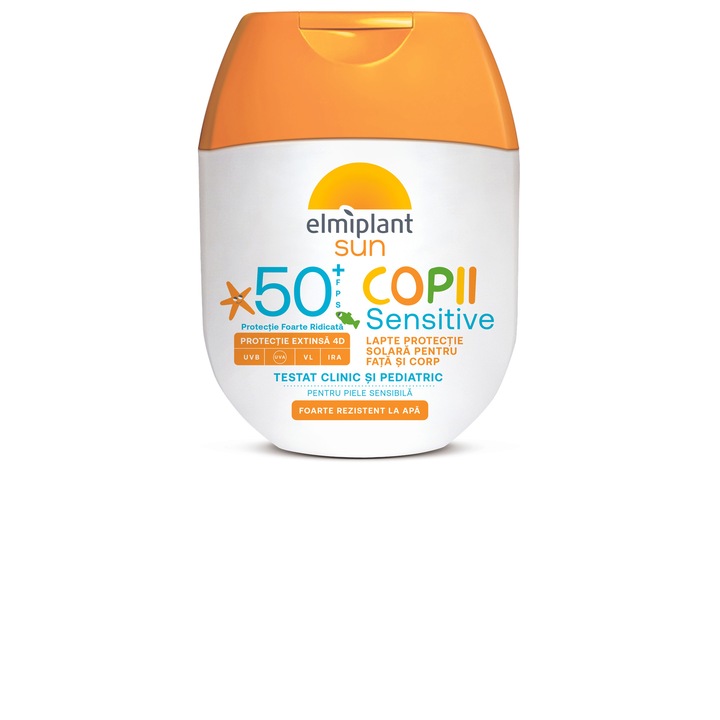 Lotiune cu protecție solară pentru față și corp, Elmiplant Sun Kids Sensitive SPF 50+, pentru copii, 60ml