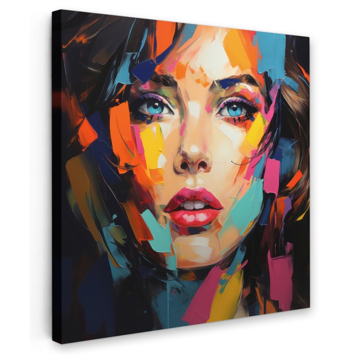 Канава картина, абстрактна, декоративна, за всекидневна, кухня, модерно изкуство, декорация на стена, многоцветна 90x90 см