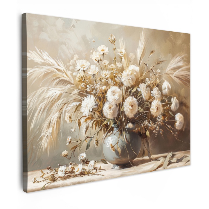 Канава картина, абстрактна, декоративна, за всекидневна, кухня, модерно изкуство, декорация на стена, кремава, 40x30 см