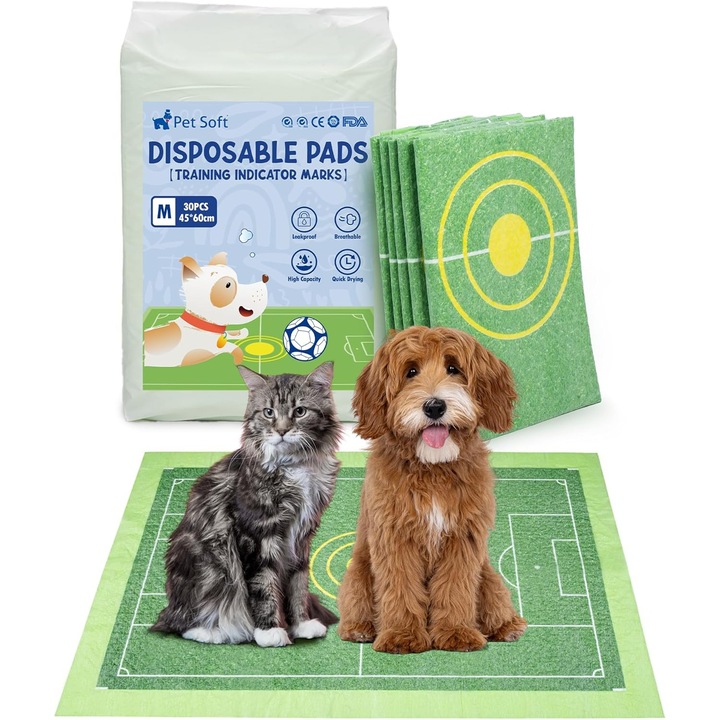 Masute igienice absorbante Pet Soft, 90x60 cm, set 15 bucati, 6 straturi, cu atragator natural