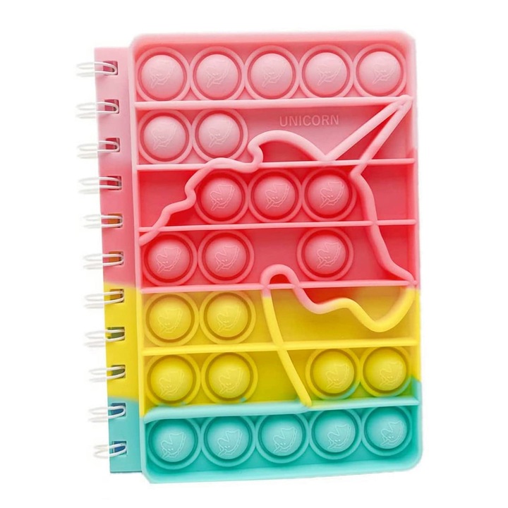 Carnet Pop It Unikornis A6, 50 oldal, színes design, stresszoldó szenzoros játék
