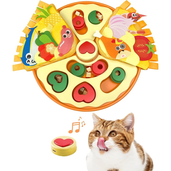Jucarie interactiva pentru pisici si caini, covoras in forma de pizza, inregistrare voce, 35x28x5cm, multicolor
