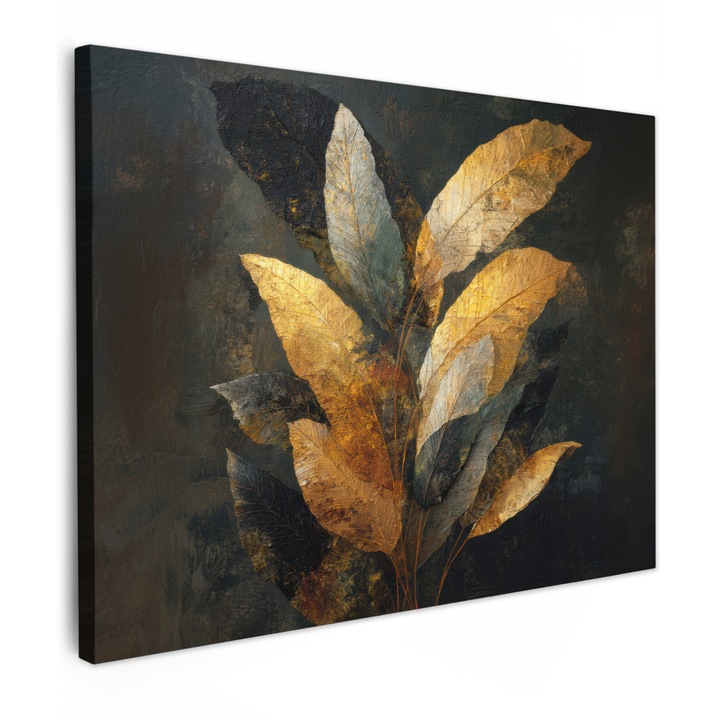 Канава, Абстрактно, Декоративно, За всекидневна, Кухня, Модерно изкуство, Декорация за стена Златен 80x60 см