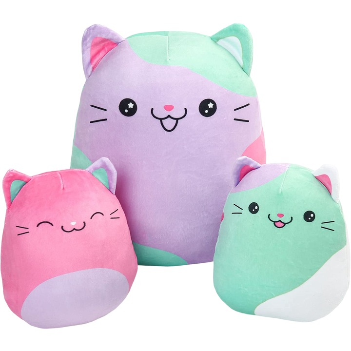 Set 3 Jucarii de Plus Pisici, 1 x 30 cm, 2 x 17 cm, Culoare Maro