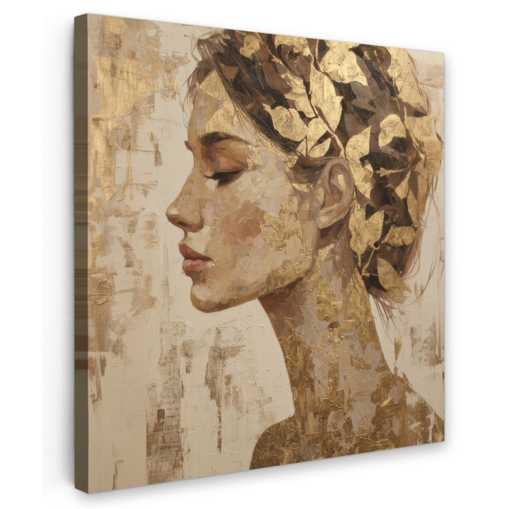 Tablou Canvas, Abstract, Decorative, Living, Bucatarie, Modern Art, Decorarea peretilor Auriu 90x90 cm