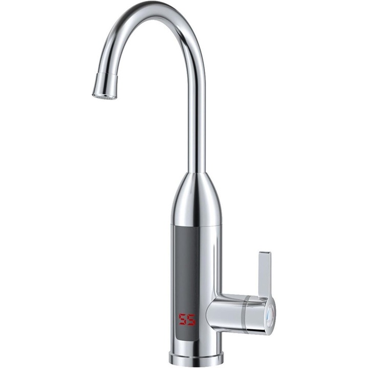 Robinet Electric Pentru Incalzire Apa Instant, Montare Chiuveta, Cu Afisaj LED Al Temperaturii, Putere 3000W, Ideala Pentru Bucatarie Argintiu